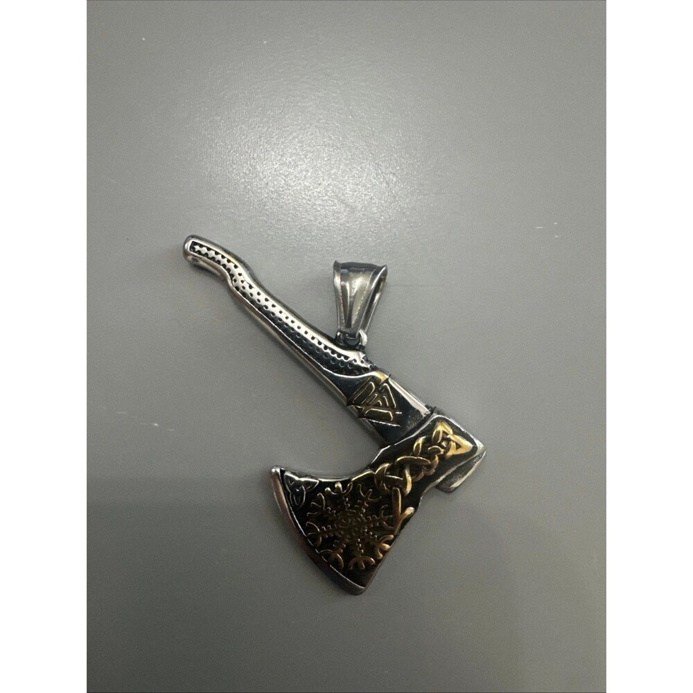 Mens Nordic Viking Raven Axe Pendant Necklace Jewelry Men Stainless Steel Gold